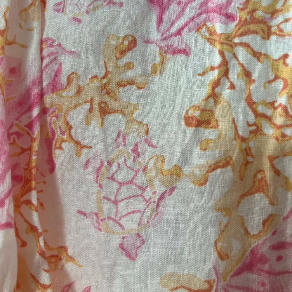J. Jill Pink and Orange Love Linen Shirt MedP Sea Turtle and Coral Pink Orange - Picture 7 of 7